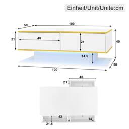 BTM High Gloss LED Coffee Table 100cm with 3 Drawers in Black - thumbnail 6