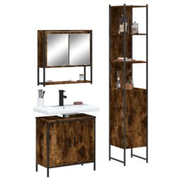 Berkfield Home 3 Piece Bathroom Furniture Set Smoked Oak Engineered Wood in Brown - thumbnail 1