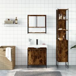 Berkfield Home 3 Piece Bathroom Furniture Set Smoked Oak Engineered Wood in Brown - thumbnail 3