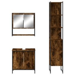 Berkfield Home 3 Piece Bathroom Furniture Set Smoked Oak Engineered Wood in Brown - thumbnail 6