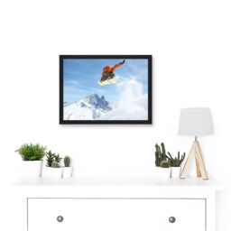 Artery8 Snowboard Alps Jump Air A4 Artwork Framed Wall Art Print in Black - thumbnail 2