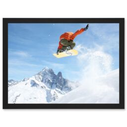 Artery8 Snowboard Alps Jump Air A4 Artwork Framed Wall Art Print in Black - thumbnail 1