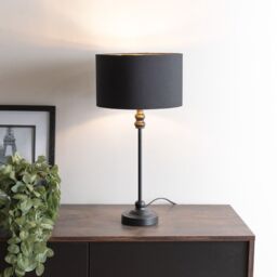 ValueLights Maggie Black Candlestick Table Lamp with Black & Gold Inner Lamp Shade - thumbnail 1