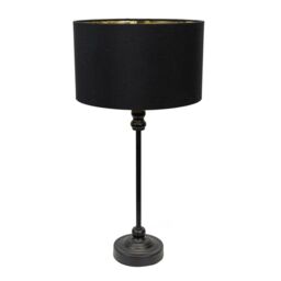 ValueLights Maggie Black Candlestick Table Lamp with Black & Gold Inner Lamp Shade - thumbnail 2