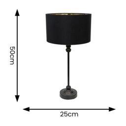 ValueLights Maggie Black Candlestick Table Lamp with Black & Gold Inner Lamp Shade - thumbnail 5