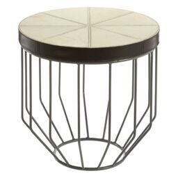Orsina Luxurious Tall Iron Side Table, Leather Top Side Table For Livingroom, Durable Bedside Table For Bedroom in Black - thumbnail 2