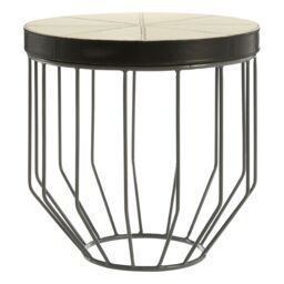 Orsina Luxurious Tall Iron Side Table, Leather Top Side Table For Livingroom, Durable Bedside Table For Bedroom in Black