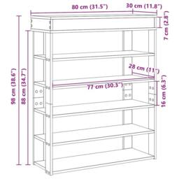 Berkfield Home Shoe Rack Concrete Oak 80x30x98 cm Engineered Wood in Grey - Size: 80 x 30 x 98 cm - thumbnail 9