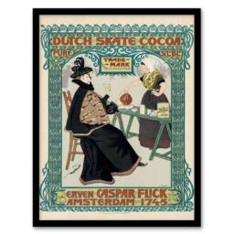 Artery8 Johann Georg van Caspel Framed Wall Art Dutch Skate Cocoa Advert in Green - Size: A4 - thumbnail 1