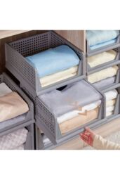 Living and Home Folding Wardrobe Drawer Storage Box Organizer Bedroom in Grey - thumbnail 2