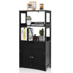 Kelvenix Bathroom Floor Cabinet Wooden Tall Storage in Black - thumbnail 1