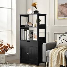 Kelvenix Bathroom Floor Cabinet Wooden Tall Storage in Black - thumbnail 3