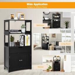 Kelvenix Bathroom Floor Cabinet Wooden Tall Storage in Black - thumbnail 4