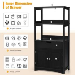 Kelvenix Bathroom Floor Cabinet Wooden Tall Storage in Black - thumbnail 5