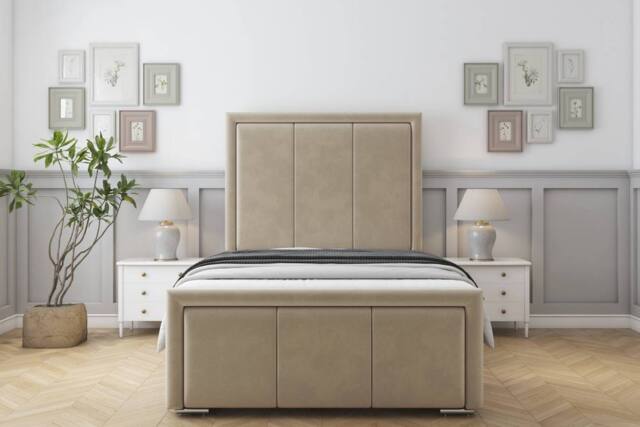 "Sloomy Lancaster Coniston Bed Frame With 50"" Upholstered Headboard in Cream - Size: King" - image 1