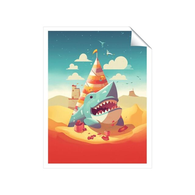 "Warren Reed - Designer Shark On A Beach Holiday Unframed Art Print - Size: W24"" x H36""" - image 1