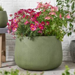Dibor Green Large Fibreclay Symmetry Stripe Summer Outdoor Planter Plant Pot H37 x Dia55cm - thumbnail 3
