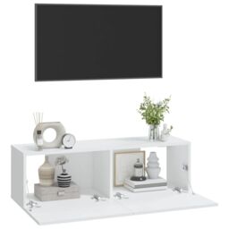 Berkfield Home Wall TV Cabinets 2 pcs White 100x30x30 cm Engineered Wood - Size: 100 x 30 x 30 cm - thumbnail 4