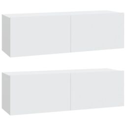 Berkfield Home Wall TV Cabinets 2 pcs White 100x30x30 cm Engineered Wood - Size: 100 x 30 x 30 cm - thumbnail 2