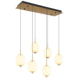 Netlighting Ewald Cluster Pendant Brass Coloured Opal Glass Shade 6x LED 3000K in Yellow - thumbnail 1
