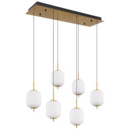 Netlighting Ewald Cluster Pendant Brass Coloured Opal Glass Shade 6x LED 3000K in Yellow - thumbnail 2