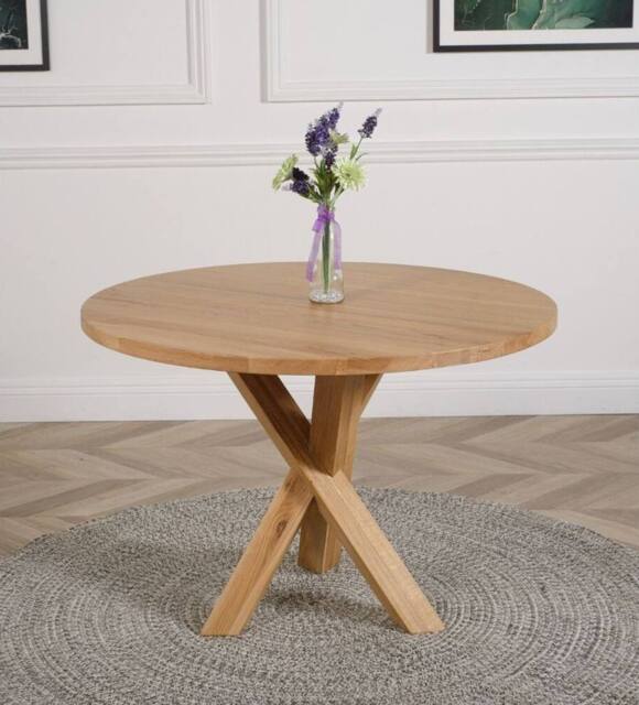 Thats Furniture Oregon Round Oak Dining Table & 4 Washington Leather Chairs in Black - image 1