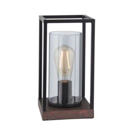 Loops Matt Black Industrial Framed Table Lamp Light & Glass Shade - Bronze Patina Base - thumbnail 1
