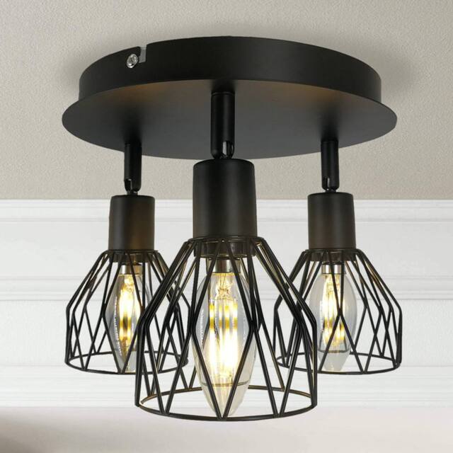 NIVOR Sputnik Black Caged 3-Light 22cm Semi Flush Mount industria Chandelier - image 1