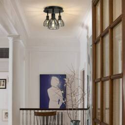NIVOR Sputnik Black Caged 3-Light 22cm Semi Flush Mount industria Chandelier - thumbnail 3