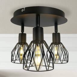 NIVOR Sputnik Black Caged 3-Light 22cm Semi Flush Mount industria Chandelier - thumbnail 1