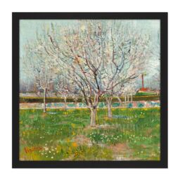 "Artery8 Wall Art Print Vincent Van Gogh Orchard In Blossom Plum Trees Square Framed Picture 16X16 Inch in Black - Size: W16"" x H16""" - thumbnail 1