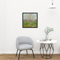 "Artery8 Wall Art Print Vincent Van Gogh Orchard In Blossom Plum Trees Square Framed Picture 16X16 Inch in Black - Size: W16"" x H16""" - thumbnail 2