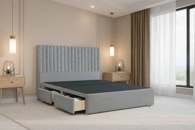 "Nexus Mattresses Ltd Amalfi Plush Divan Bed Base 2 Drawers Same Side - 54"" Headboard in Silver - Size: Small Single" - image 1