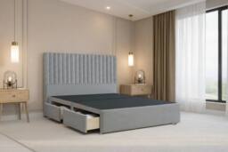"Nexus Mattresses Ltd Amalfi Plush Divan Bed Base 2 Drawers Same Side - 54"" Headboard in Silver - Size: Small Single" - thumbnail 1
