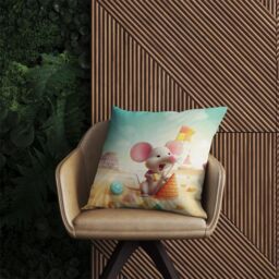 Warren Reed - Designer A Mouse On A Beach Holiday Outdoor Cushion in Yellow - Size: 60 cm x 60 cm - thumbnail 2