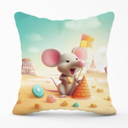 Warren Reed - Designer A Mouse On A Beach Holiday Outdoor Cushion in Yellow - Size: 60 cm x 60 cm - thumbnail 1