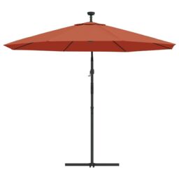 Berkfield Home Cantilever Umbrella with LED Lights & Steel Pole Terracotta in Orange - thumbnail 6