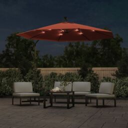 Berkfield Home Cantilever Umbrella with LED Lights & Steel Pole Terracotta in Orange - thumbnail 2