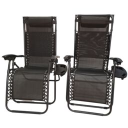 Samuel Alexander Set of 2 Multi Position Garden Gravity Relaxer Chair Sun Lounger with Sun Canopy in Black - thumbnail 3