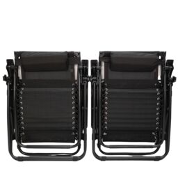 Samuel Alexander Set of 2 Multi Position Garden Gravity Relaxer Chair Sun Lounger with Sun Canopy in Black - thumbnail 4