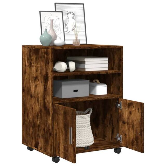 Berkfield Home Rolling Cabinet Smoked Oak 60x48x81 cm Engineered Wood in Brown - Size: 60 x 48 x 81 cm - image 1
