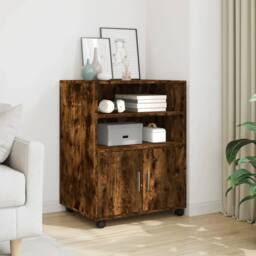 Berkfield Home Rolling Cabinet Smoked Oak 60x48x81 cm Engineered Wood in Brown - Size: 60 x 48 x 81 cm - thumbnail 2