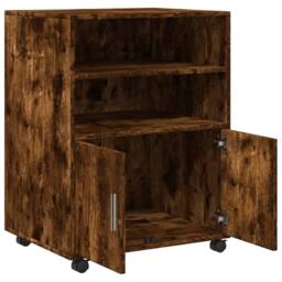 Berkfield Home Rolling Cabinet Smoked Oak 60x48x81 cm Engineered Wood in Brown - Size: 60 x 48 x 81 cm - thumbnail 7