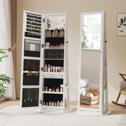 Dprodo 360 Degree Swivel Mirror Jewelry Cabinet in White - Size: 1 Pack