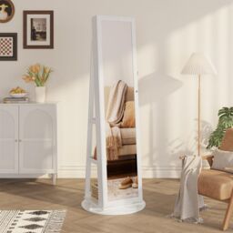 Dprodo 360 Degree Swivel Mirror Jewelry Cabinet in White - Size: 1 Pack - thumbnail 3