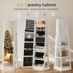 Dprodo 360 Degree Swivel Mirror Jewelry Cabinet in White - Size: 1 Pack - thumbnail 4