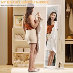 Dprodo 360 Degree Swivel Mirror Jewelry Cabinet in White - Size: 1 Pack - thumbnail 8