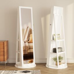 Dprodo 360 Degree Swivel Mirror Jewelry Cabinet in White - Size: 1 Pack - thumbnail 9