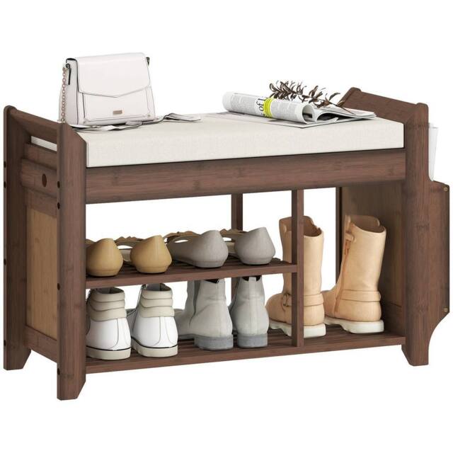 VOGREX Dark Brown & Cream 80cm Cushioned Shoe Bench - image 1