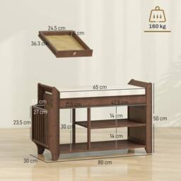 VOGREX Dark Brown & Cream 80cm Cushioned Shoe Bench - thumbnail 2